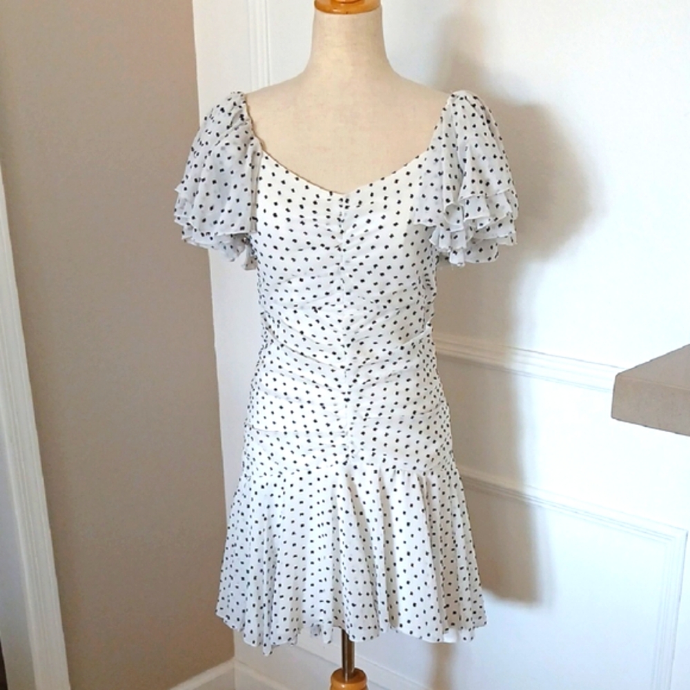 NWT Bardot White and Black Ruched Ruffle Mini Dress